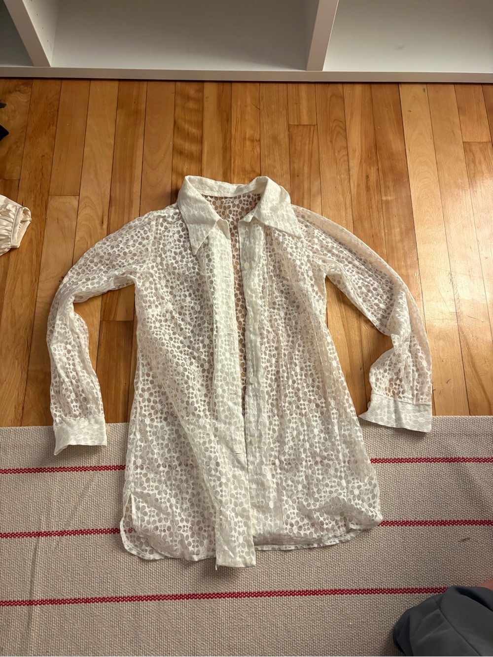 Sheer White Lace Button-Up Shirt - Women